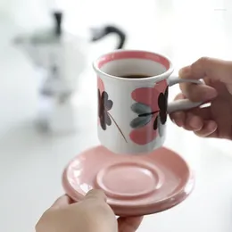 Cups Saucers Pink European Style Cute Coffee Cup Pattern Cappuccino Ceramic Mug Tea And Saucer Espresso Tazas Ceramica Drinkware