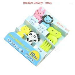 Disposable Flatware 10Pcs Mini Cartoon Fork Fruit Toothpick Sign Bento Lunches