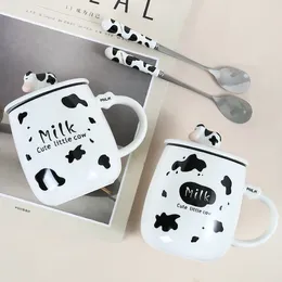 Mugs Coffee Mug With Lid Creative Colour Cow Heat-resistant Cartoon 400ml Cup Ceramic Children Office Drinkware Gift