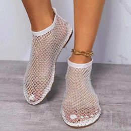 Casual Shoes Plus Size 36-43 Woman Shinny Mesh Low Heel Sandals Summer Fashion Stretchy Round Toe Hollow Short Boots Sandalias De Mujer