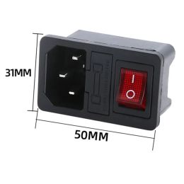 IEC320 C14 Electrical AC Socket 3 pin red LED 250V Rocker Switch 10A fuse female male inlet plug connector 2 pin socket mount