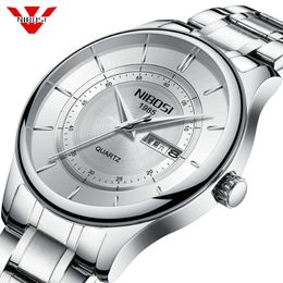 Nibosi Mens Watches Top Brand Luxury Male Clock Steel Leather Display Week Date Fashion Quartz Watch Business Men Wrist Watch 255Z