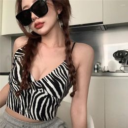 Women's Tanks Black And White Striped Spicy Girl Suspender Knitwear Tank Top Outerwear Suit With V-neck