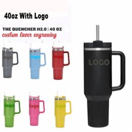 Real Photos 40oz Water Bottles With Logo Double Walled Stainless Steel Insulated Tumblers car Mugs With Handle Lid Straw Drinking Cups 261U