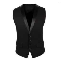 Men's Vests Slim Men Suit Vest Splicing V-neck Sleeveless Waistcoat Single-breasted Pockets Formal Business Top Jacket