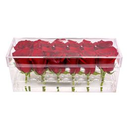 Rectangle Clear Acrylic 12 Holes Flower Box Makeup Organizer Waterproof Acrylic Rose Box Valentine's Day Wedding Gift Box 207U