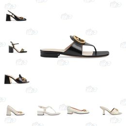 Sandals Spring and autumn top heel slippers classic summer lazy designer fashion metal letters flip-flops leather women's wedding dress sexy formal sandals