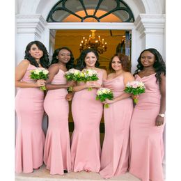 Stylish Pink Cheap Bridesmaid Dresses Long Mermaid Spaghetti Strap Strapless Wedding Guest Dress Satin Party Gowns BM1561 328v