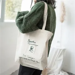 Shopping Bags Canvas Tote Shoulder Bag Cotton For Women Black Champagne Double Strap Casual Handbag Girls' School Books