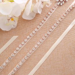 SESTHFAR 37inch Long Wedding Belts Rose Gold Flowers Rhinestone Sash Bridal Belt For The Evening Wear Wedding Accessories