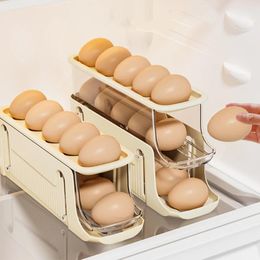 Kitchen Storage 3 Layer Automatic Scrolling Egg Rack Holder Refrigerator Rolling Dispenser Organiser Space Saving Box