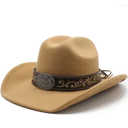 Berets Winter Autumn Men's Western Women Cowboy Hat For Gentleman Lady Cowgirl Jazz Wide Brim Felt Fedora Sombrero Hombre