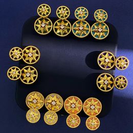 Free Shipping Luxury Brand Fashion Stud Earrings Gold Color Turquoise Shell Compass Star Hexagram Crystal Cubic Zirconi Women Jewelry Gift