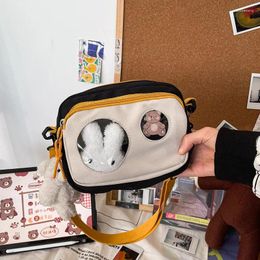 Shoulder Bags Cute Bear Girl Messenger For Women 2024 Korean Oxford Cloth Soft Crossbody Bag Student Small Square