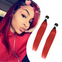 Brazilian Virgin Hair 1B Red Ombre Human Hair Extensions 10-28inch 1B/red Straight 2 Bundles Wholesale Habnr