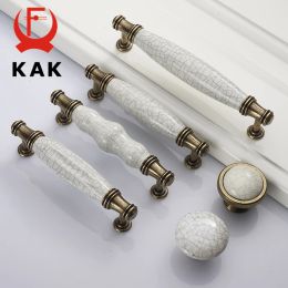 KAK Antique Bronze Crack Design Ceramic Cabinet Handles Zinc Alloy Drawer Knobs Wardrobe Door Handle European Furniture Hardware