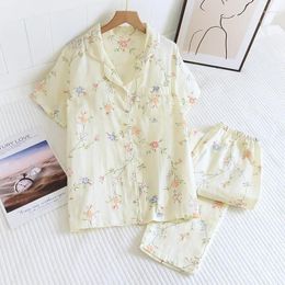 Women's Sleepwear Summer Cotton Gauze Pyjamas Short Sleeved Trousers Set Loose And Comfortable Home Clothes Two Piece Pijamas