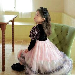 Girl Dresses Girl's Skirt Sparkling Sequin Mesh Princess Dress 2024 Autumn Children's Clothing Fashionable And Versatile