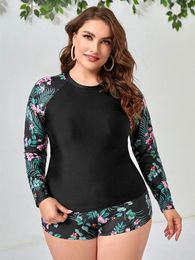 Women's Swimwear Rash Guard Plus Size Women 2024 Long Sleeve Swimsuit Two Piece Sport Surfsuit Beachwear Bathing Suit Monokini Tankini