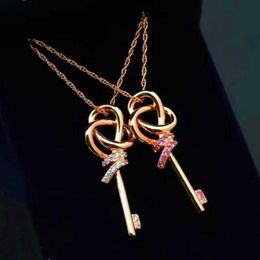 Designer's High version Brand twisted rope key necklace with 18k rose gold powder diamond knot pendant collarbone chain internet celebrity same style for women