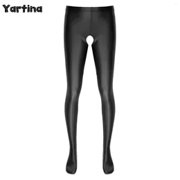 Women's Panties Sexy Mens Lingerie Open Crotch Pants Nightwear Glossy Crotchless Pantyhose Underwear High Waist Elastic Waistband Leggings