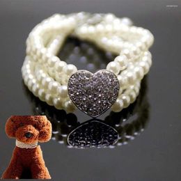 Dog Collars Pet Collar Choker Four Rows Pearls Puppy Necklace Shiny Rhinestone Heart Shape Pendant Cat