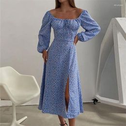 Casual Dresses European And American Women 2024 Summer Cross-border Temperament Elegant Long Sleeved Printed Mid Length Dress For