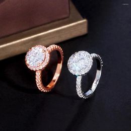 Cluster Rings ThreeGraces Shining Cubic Zirconia Rose Gold Colour Big Round CZ Bridal Engagement Ring For Women 2024 Fashion Jewellery R267