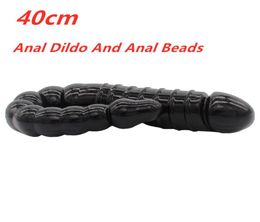 40cm Flexible Soft Dildo Vagina and Anal Sex Products Double Dildos Women Gay Lesbian Anal Dildo And Beads Dualuse Sex Toy MX20043907923