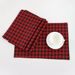 Table Mats 2pcs Cotton Linen Placemat Christmas Insulation Thick Pad Red Black Plaid Anti-scalding Kitchen Dining Pads