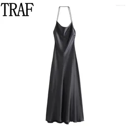 Casual Dresses Black Backless Long Dress Women Halter Satin Woman Off Shoulder Sexy Party Sleeveless Midi Evening