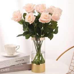 Decorative Flowers Real Touch Artificial Rose Flower Valentine's Day Wedding Home Decoration Pink White Yellow Fake Dining Table Decor