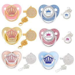 Bling Crown Pacifier with Pacifiers Chain Clip BPA Free Silicone Infant Nipple Dummy Soother New born Baby Boys Girls Gift 0-24M L2405