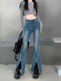 Women's Jeans S-4XL Women's Flared Slit Design High-waisted Stretch Pants Slim Hips Denim Pantalones De Mujer Trashy Y2k Baggy