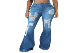 Sexy Ripped Hole Jeans For Women Vintage High Waist Denim Pants Ladies Flare Jeans With Pocket Casual Long Zipper Pants LJ2010134519400