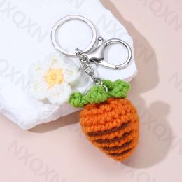 Cartoon Woolly Strawberry Carrot Cherry Keychain Cute Fruit Flower Key Ring For Women Girl Handmade Bag Decoration Jewelry