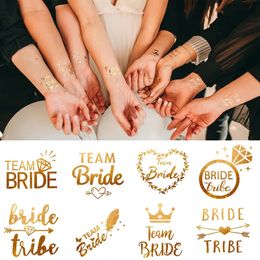 10Pcs Team Bride Tribe Golden Tattoo Stickers Bachelorette Hen Party Bridesmaid Decor Wedding Bridal Shower To Be Supplies 240510