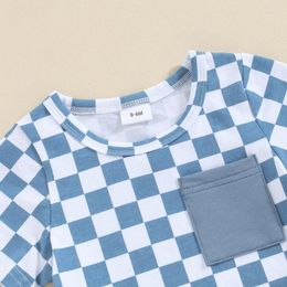 Clothing Sets Infant Baby Boy Girl Plaid Clothes Short Sleeve Checkered Pocket T-shirt Top Solid Shorts 2Pcs Summer Outfit Toddler