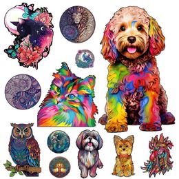 Puzzles 2023 Unique Colour Dog Puzzle Wooden Puzzle With Wooden Box Diy Crafts Animal Wooden Puzzles Interactive Games For Kids And Adult Y240524