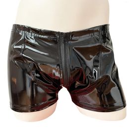 Underpants Men Sexy Faux Leather Boxers Lingerie Panties Zipper Open Crotch Bulge Pouch Clubwear Boxer Shorts Underwear