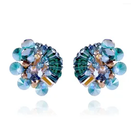 Stud Earrings Trendy Crystals For Women And Girls Handmade Beaded Flower Statement Green Party Prom Jewelry Bijoux 3365