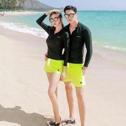 Women's Swimwear Long Sleeves For Lovers Women Men Surfing Swimming Rash Guards Couples Swimsuits Padded Tops Drawstring Beach Shorts