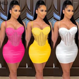 Casual Dresses HLJ Sexy Mesh Perspective Corset Bodycon Suspended Dress Women Thin Strap Sleeveless Slim Mini Vestidos Female Nightclub