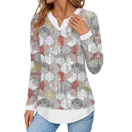 Women's T Shirts Tops Solid Color V-Neck Layered Fall Regular Women Fashion Blouse 2024 Shirt