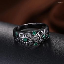 Cluster Rings Garilina Vintage Jewelry Trinket Green Stone Ring For Womens Black Gun Plated Party Anniversary R2181