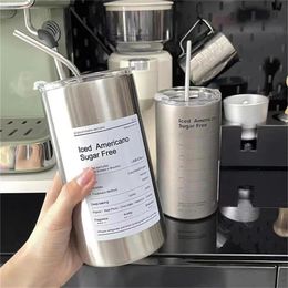 Portable 600ml Thermos Cup 304 Stainless Steel Coffee Mug Thermal Leakproof Water Bottle with Straw Insulated Drinkware 240510