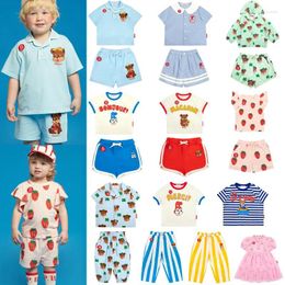 Clothing Sets 2024 Summer Korean Kid Tee Shirt And Shorts Set Cartoon Children Pant Short Sleeve Boy T Shirts Sweet Girls Dress