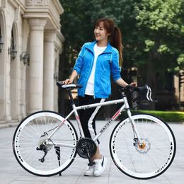 Bikes Aluminium alloy racing bike 21 speed curved handle dual disc brake sports bike 700C variable speed student road bike Q240523