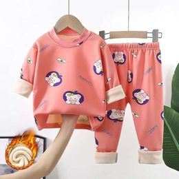 Winter Kids Clothing Sets Warm Fleece Pamas Boys and Girls Thicken Children Sleepwear Veet Baby Thermal Underwear 1-12years L2405