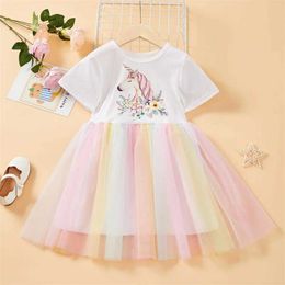 Girl's Dresses Clothing Sets New Girl Princess Dress 1 Colorful Square Dress Short sleeved Daily Casual Birthday Party Dress WX5.23